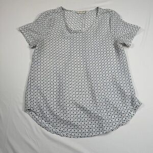 Pleione Nordstrom Short Sleeve Blouse Womens Size XSP White Blue Print